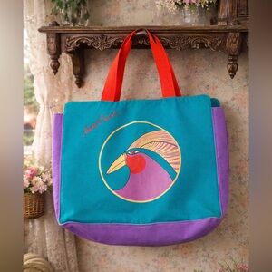 Vintage 1980s Laurel Burch Canvas Large Bird Tote Bag